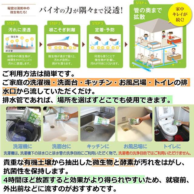 排水管洗浄液　天然バイオ　500ml　1回使い切り&times;12個セット　スリーケー　パイプクリーナー　排水溝　排水口　つまり　ぬめり　配管洗浄剤　排水溝クリーナー