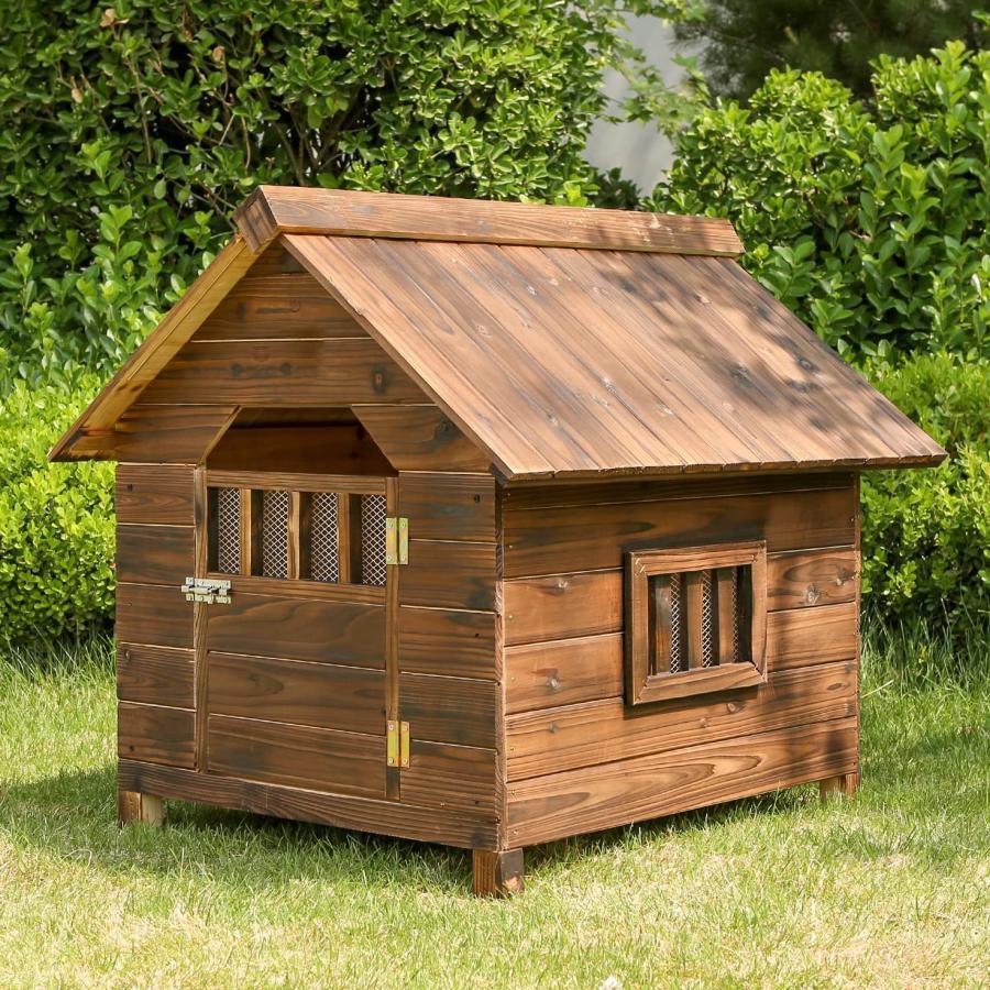 防風 防雨 犬小屋 屋外 サーモウッド製 ドッグハウス 窓付き