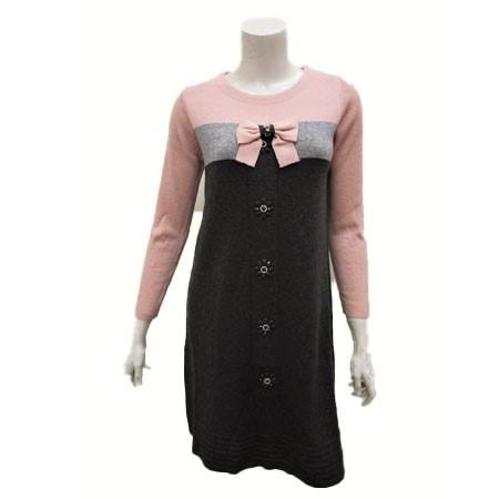 スーパービューティ Super Beauty リボンブローチ付きバイカラー ニットワンピース 210 T Blue Berry 通販 Yahoo ショッピング