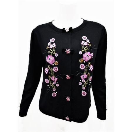 スーパービューティー♡香水瓶&花刺しゅう入り カーディガン 50
