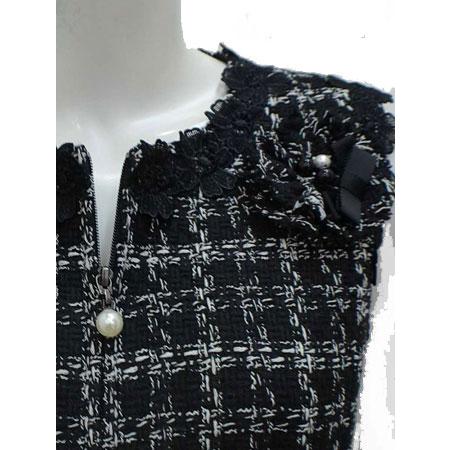 美品　スーパービューティー　ツィード　ワンピース　チェック　ビジュー　レース装飾 美品 スーパービューティー ツィード ワンピース チェック