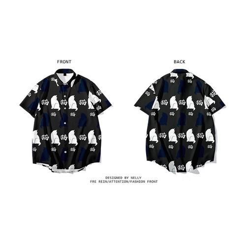 5周年記念イベントが アロハシャツ 半袖 メンズ シャツ 猫柄 総柄 夏 和柄シャツ カジュアル ブラック 1セット 2点 Materialworldblog Com