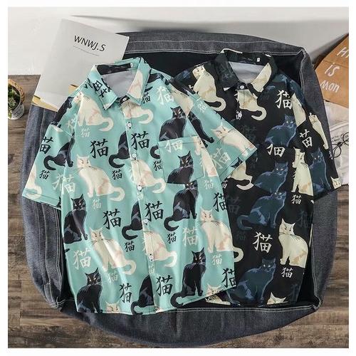 アロハシャツ メンズ カジュアルシャツ シャツ 大きいサイズ おしゃれ 気質アップ 猫柄 半袖シャツ