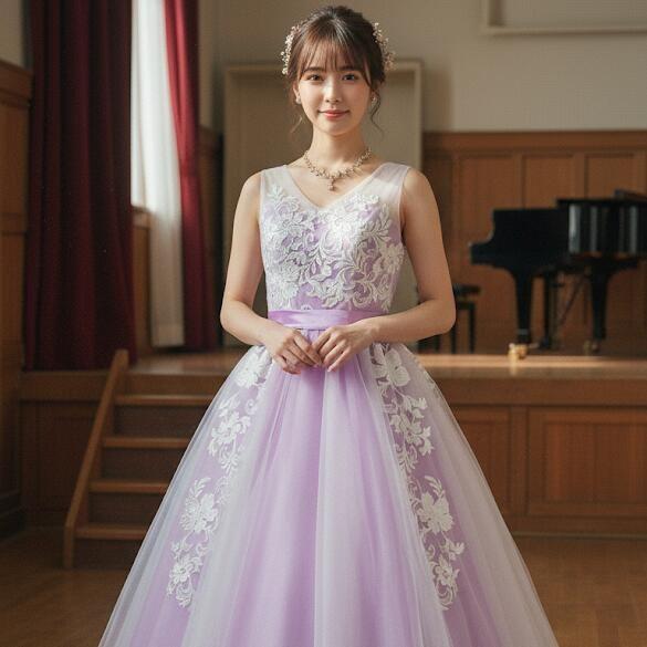 在庫処分 カラードレス 演奏会ドレス 薄紫 パープル 発表会ドレス
