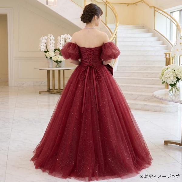 カラードレス 赤 ワインレッド 演奏会ドレス リボン 付け袖付き 結婚式