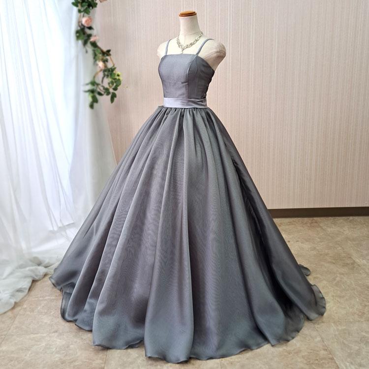 カラードレス 演奏会ドレス シルバーグレー 5号7号9号 肩紐付き 結婚式