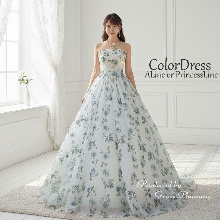 ウェディング カラードレス グリーン 花 ウェディングドレスカラー 