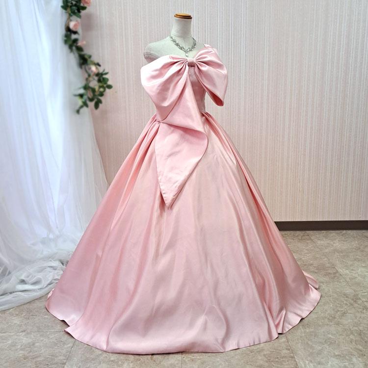 ピンク カラードレス リボン付き カラードレス ピンク 大きなリボン ウェディングドレス 結婚式 前撮り