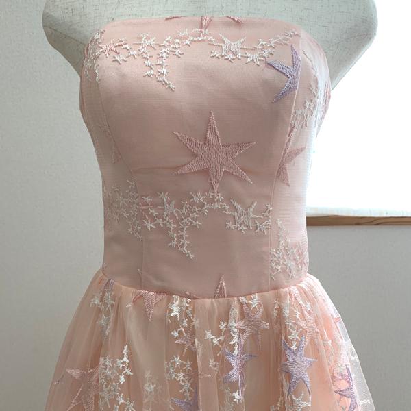 在庫処分 カラードレス 演奏会ドレス 星柄刺繍 青 緑 黄色 ピンク 水色