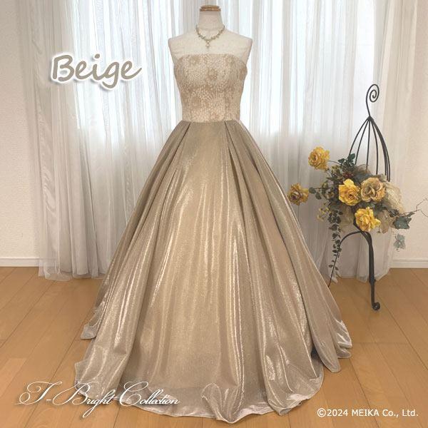 ベージュカラードレス ロングドレス　11号　パニエ付 カラードレス 演奏会 発表会 舞台衣装 ベージュ 光沢 ロングドレス