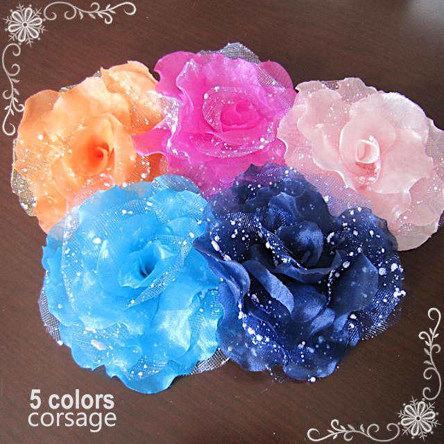 フラワーコサージュ 髪飾り ドレスアレンジ 花飾り 造花 (全5色 フラワーコサージュ 髪飾り ドレスアレンジ 花飾り 造花 (全5色