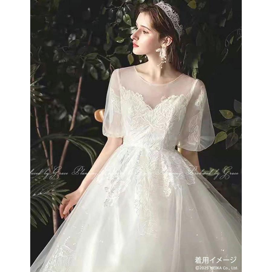 ウエディングドレスAライン 袖あり　前撮り　結婚式 ウェディングドレス 結婚式 前撮り 半袖 Aライン 背中ファスナー