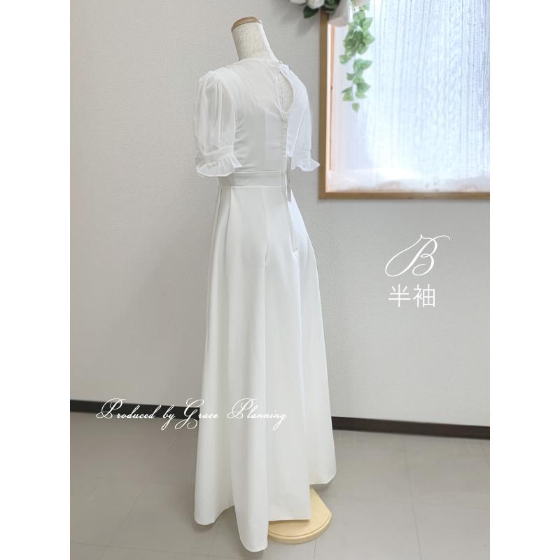 ウェディングドレス 長袖 半袖 ワンピース ラウンドネック Aライン