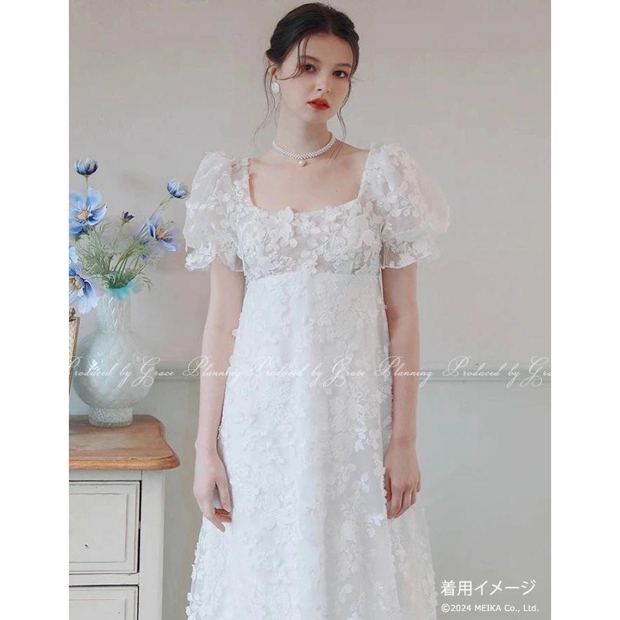 ウェディングドレス 袖あり ハイウエスト リボン付き スレンダー 結婚