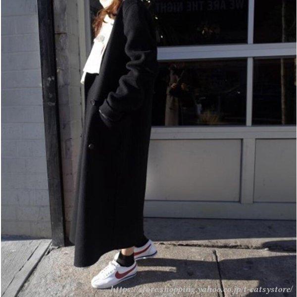 ロングコート レディース レトロ ゆったり オーバーサイズ ダブルボタン チェスターコート キャメル 黒 韓国ファッション Ln1017 l Tーcats Yストア 通販 Yahoo ショッピング