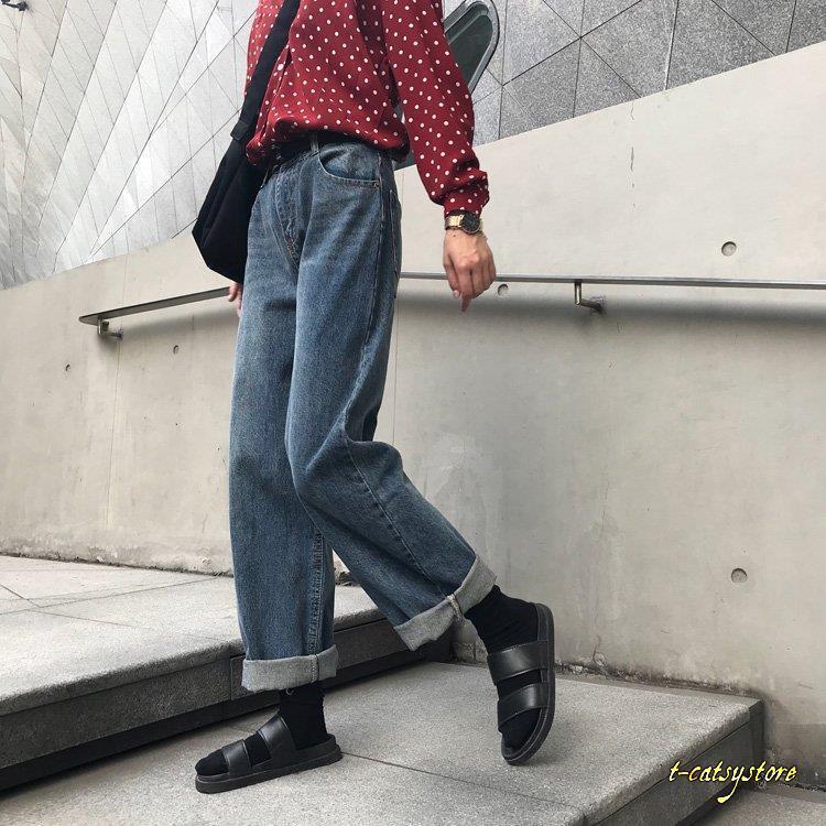 ジーンズ メンズ レディース デニム パンツ ワイドパンツ ストレート ハイウエスト ボトムス Bf風 原宿系 ダンス衣装 韓国ファッション ゆるい ストリート 秋 後払い手数料無料