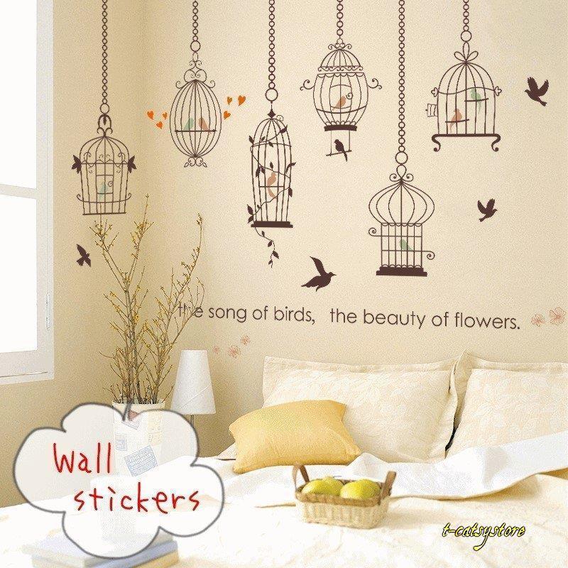 ウォールステッカー 壁紙シール 壁飾り 雑貨 鳥かご 小鳥 バード ハート シルエット 英字 英文 モノトーン シンプル おしゃれ 可愛い Lna Zak T Catsystore Tーcats Yストア 通販 Yahoo ショッピング