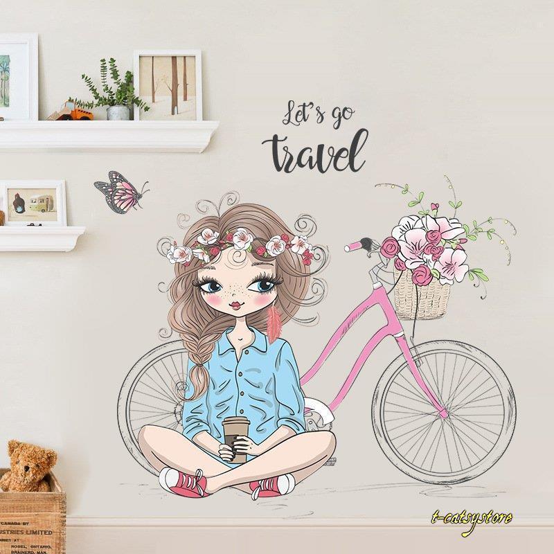 ウォールステッカー 壁紙シール シールタイプ 女の子 イラスト 自転車 花 フラワー ルームデコレーション ウォールデコレーション おしゃれ かわいい Lna Zak T Catsystore Tーcats Yストア 通販 Yahoo ショッピング