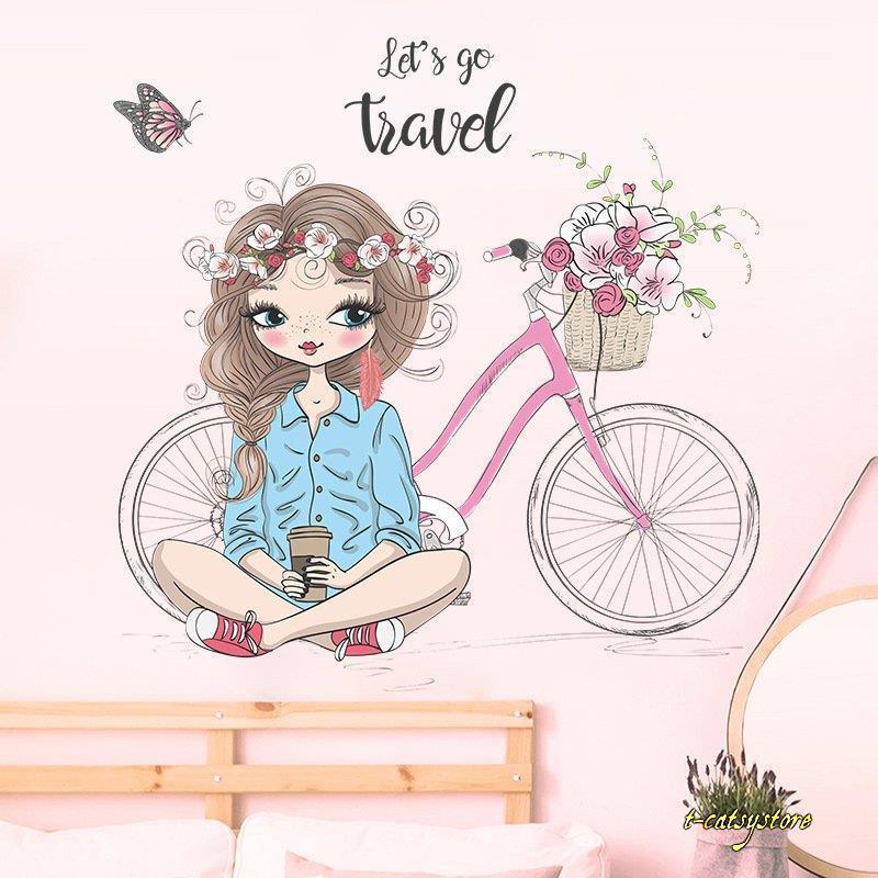 ウォールステッカー 壁紙シール シールタイプ 女の子 イラスト 自転車 花 フラワー ルームデコレーション ウォールデコレーション おしゃれ かわいい Lna Zak T Catsystore Tーcats Yストア 通販 Yahoo ショッピング