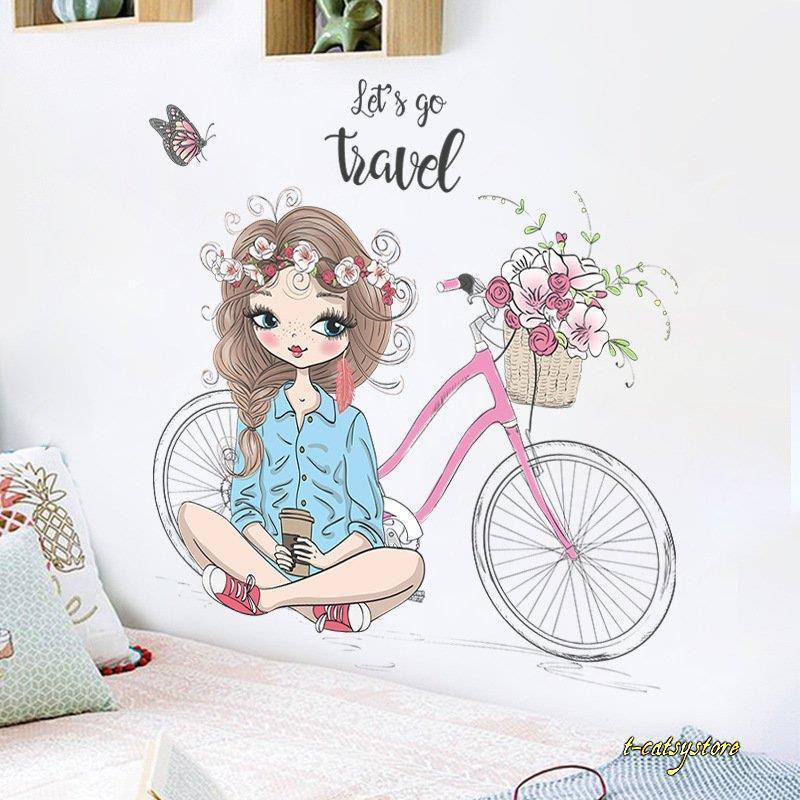 ウォールステッカー 壁紙シール シールタイプ 女の子 イラスト 自転車 花 フラワー ルームデコレーション ウォールデコレーション おしゃれ かわいい Lna Zak T Catsystore Tーcats Yストア 通販 Yahoo ショッピング