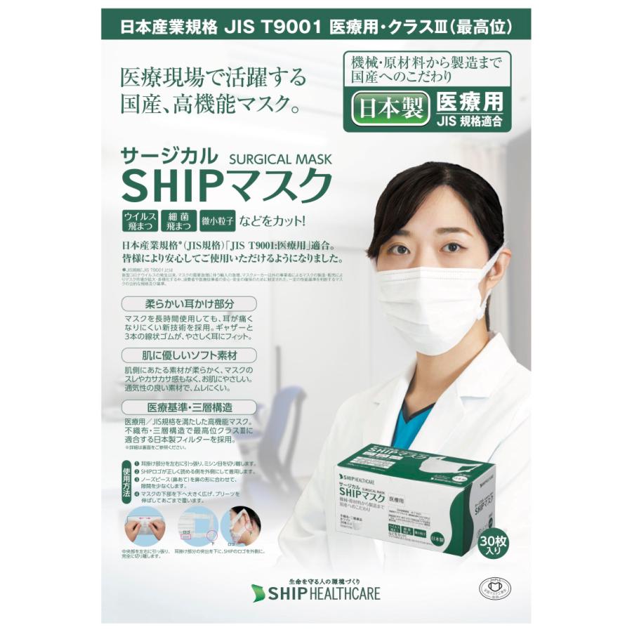 日本製 SHIPマスク サージカルマスク 30枚×2個 60枚 医療用マスク｜t-connect｜02