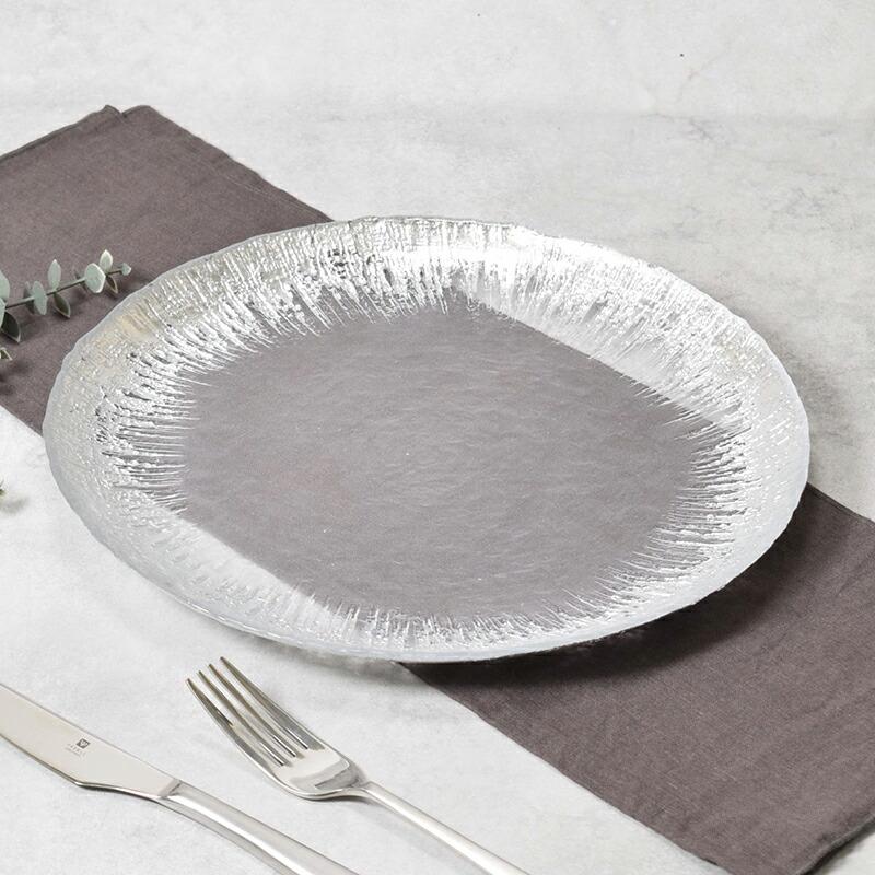 大皿 ガラス皿 手作り 工芸品 ガラス ブルー 青 星 月