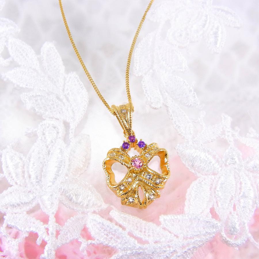 ダイヤモンド アメジスト ネックレス ゴールド K18 18金