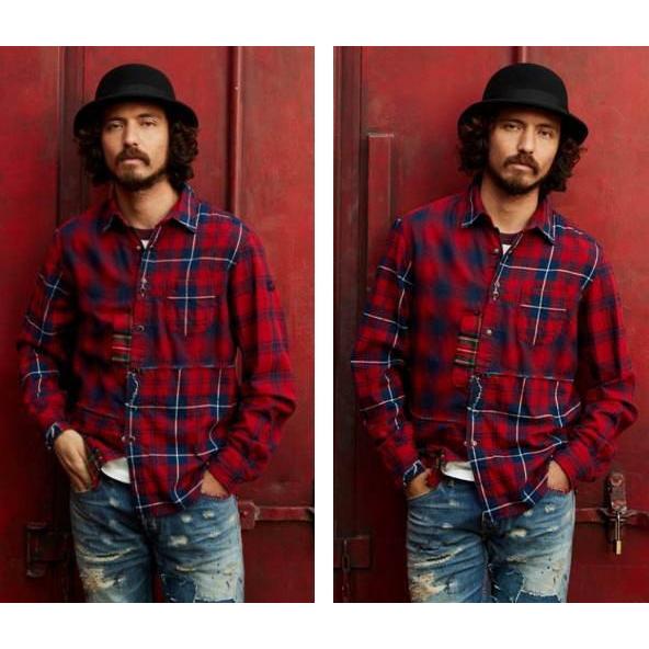 TMT インディゴチェックシャツ TMT ティーエムティー インディゴチェック パネル シャツ TSH