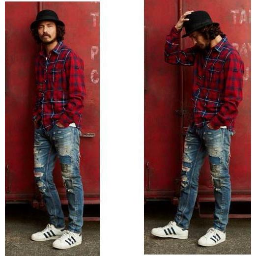 TMT ティーエムティー インディゴチェック パネル シャツ TSH