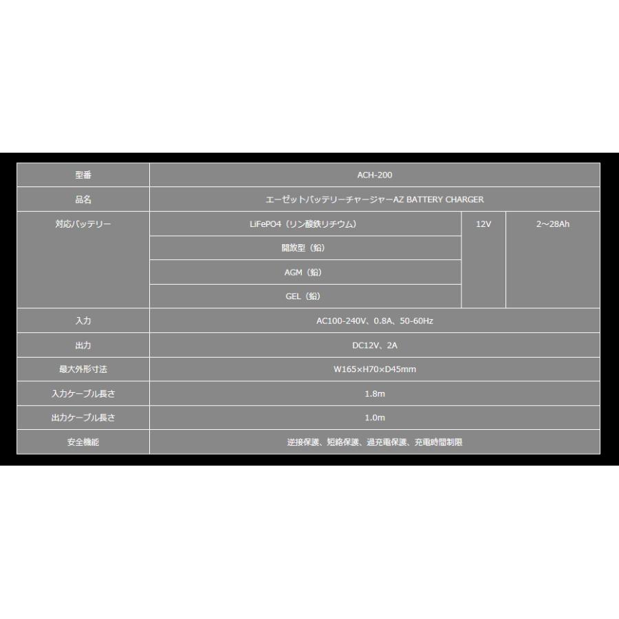 【リチウムイオン・鉛バッテリー充電器】AZ バッテリーチャージャー ACH-200｜t-joy｜03