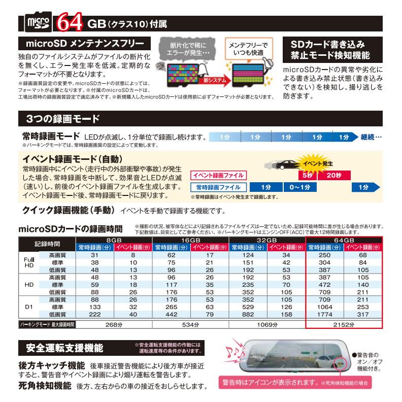 【日本製/3年保証】TZ 電子インナーミラー型 ドライブレコーダー 2カメラタイプ（フロント+本体+リヤ）　TZ-D203MW　V9TZDR401 (トヨタのオリジナルブランド)｜t-joy｜05