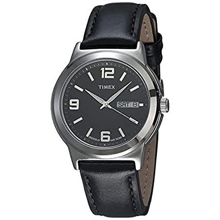【サイズ交換ＯＫ】 Timex T2E561 メンズステンレススチールブラックレザーバンドブラックスマートウォッチダイヤル 腕時計