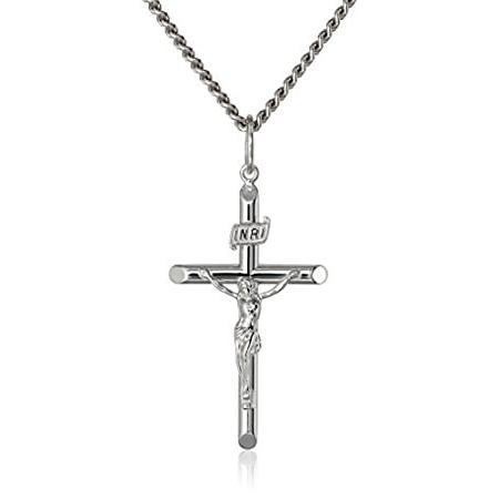 Curated Sterling Silver Solid Tubular Crucifix Cross Pendant Necklace with
