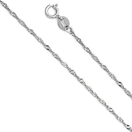 14k REAL White Gold Solid 1mm Singapore Chain Necklace with Spring Ring Cla