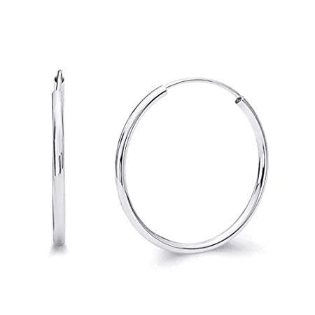 14K リアルホワイトゴールド 厚さ1.5mm エンドレスフープピアス - 8種類のサイズ展開