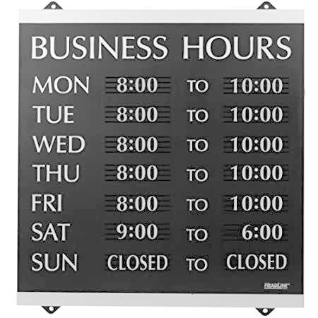 Century Series Business Hours Sign, Heavy-Duty Plastic, 13 x 14, Black (並行輸