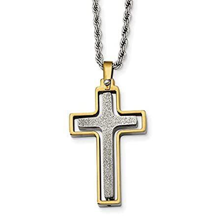 Iceカラットステンレススチールイエローメッキ可動クロス宗教チェーンネックレス十字架 イエロー