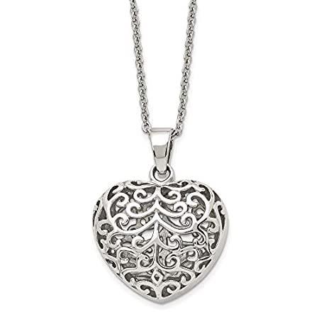 IceカラットステンレススチールフィリグリーハートペンダントチェーンネックレスS / Love ホワイト