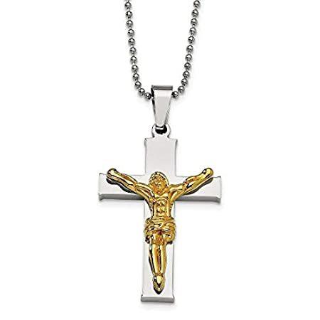 ICE CARATS ステンレススチール イエローメッキ 十字架 宗教 ペンダント チェーン ネックレス チャーム ファッション ジュエリー レディー