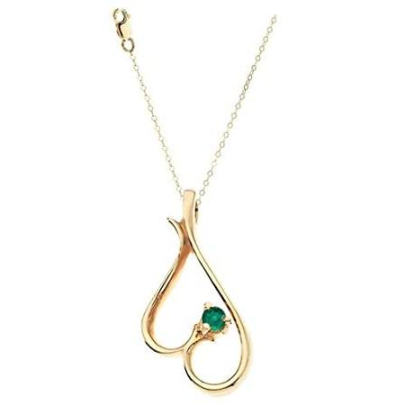14k Yellow Gold Emerald Birthstone Heart Necklace, 20