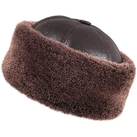 Zavelio Men's Shearling Sheepskin Winter Beanie Hat X-Large Brown
