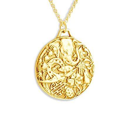 azaggiゴールドメッキスターリングシルバー手作り父の日ギフトGood Luck保護コインネックレス ゴールド