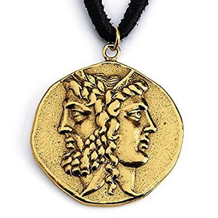 Azaggi 金メッキ スターリングシルバー 手作り ゼウス ヘラ ギリシャ神話 ルーン文字のバックコインネックレス ジュエリーギフト