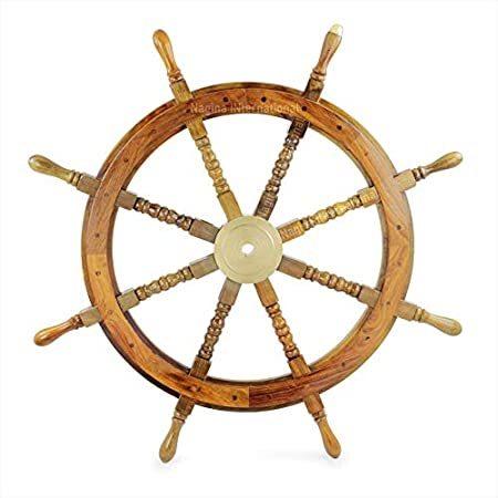 Nautical Wooden Ship Wheel with navigational真鍮キャップ| Captain 's Pirateホームインテ その他ベビー、キッズ、マタニティ用品