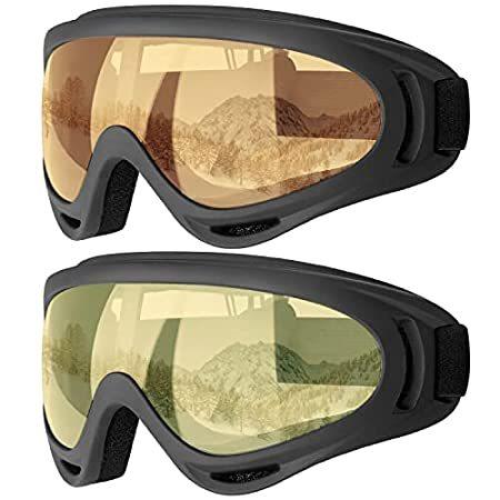 COOLOO スキーゴーグル 2個セット スノーボードゴーグル キッズ 男の子 女の子 ユース メンズ レディース UV400保護 耐風グレアレンズ