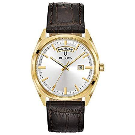 Bulova メンズ 腕時計 ゴールドトーン/ブラウンストラップ。