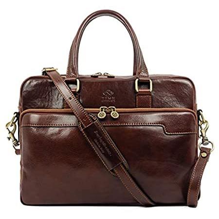 Leather Laptop Bag Full Grain Briefcase Brown Satchel Bag - Time Resistance