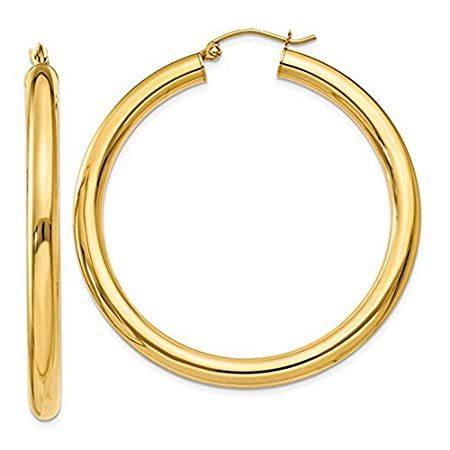 ラージ 14K ゴールド 厚手 チューブ フープ イヤリング クリックダウンクラスプ付き (4mm チューブ)