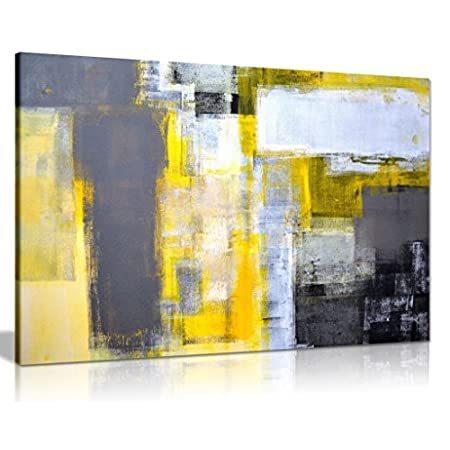 (A1 76x51 cm (30x20in)) - 0ffice Art Grey And Yell0w Abstract Art Painting
