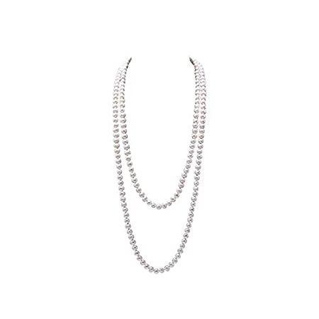 JYX Pearl Long Strand Necklace Natural White 8mm Flat Round Freshwater Cult